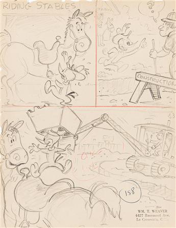 BILL WEAVER / WALTER LANTZ Woody Woodpecker Comic Preliminary Drawings "Riding Stables" and "Out to Lunch."